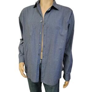 Theory Zack PS Rideau Navy Blue Check Long Sleeve Button Up Sz L Mens shirt #WM1